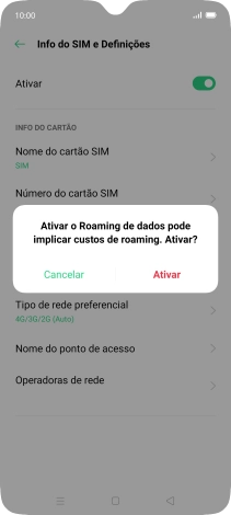 Se ativar a função, prima Ativar.