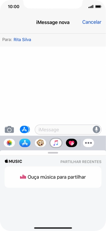 Também é possível enviar imagens, vídeo, audio e diferentes efeitos na iMessage. Siga as indicações no ecrã para enviar a iMessage com o conteúdo pretendido.