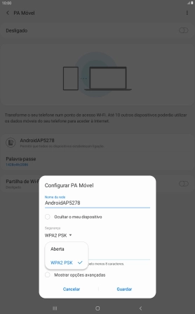 Prima WPA2 PSK para proteger o hotspot Wi-Fi com uma password.