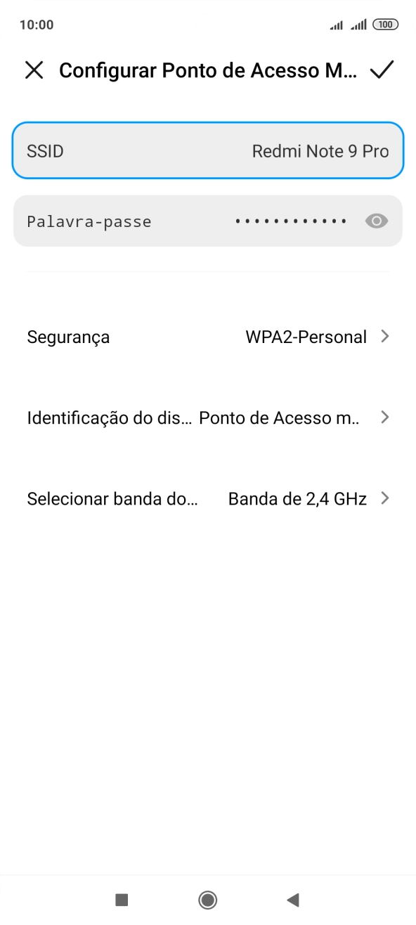 Prima SSID, e introduza o nome pretendido do hotspot Wi-Fi.