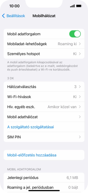 Válaszd a Mobiladat-lehetőségek lehetőséget.