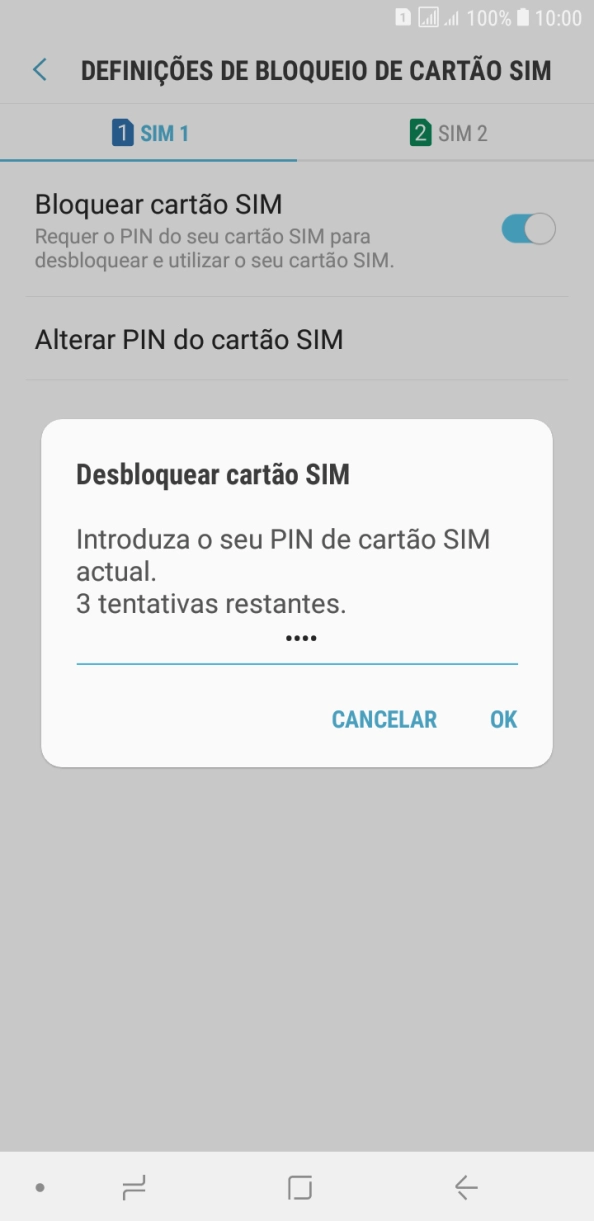 Introduza o seu código PIN e prima OK.
