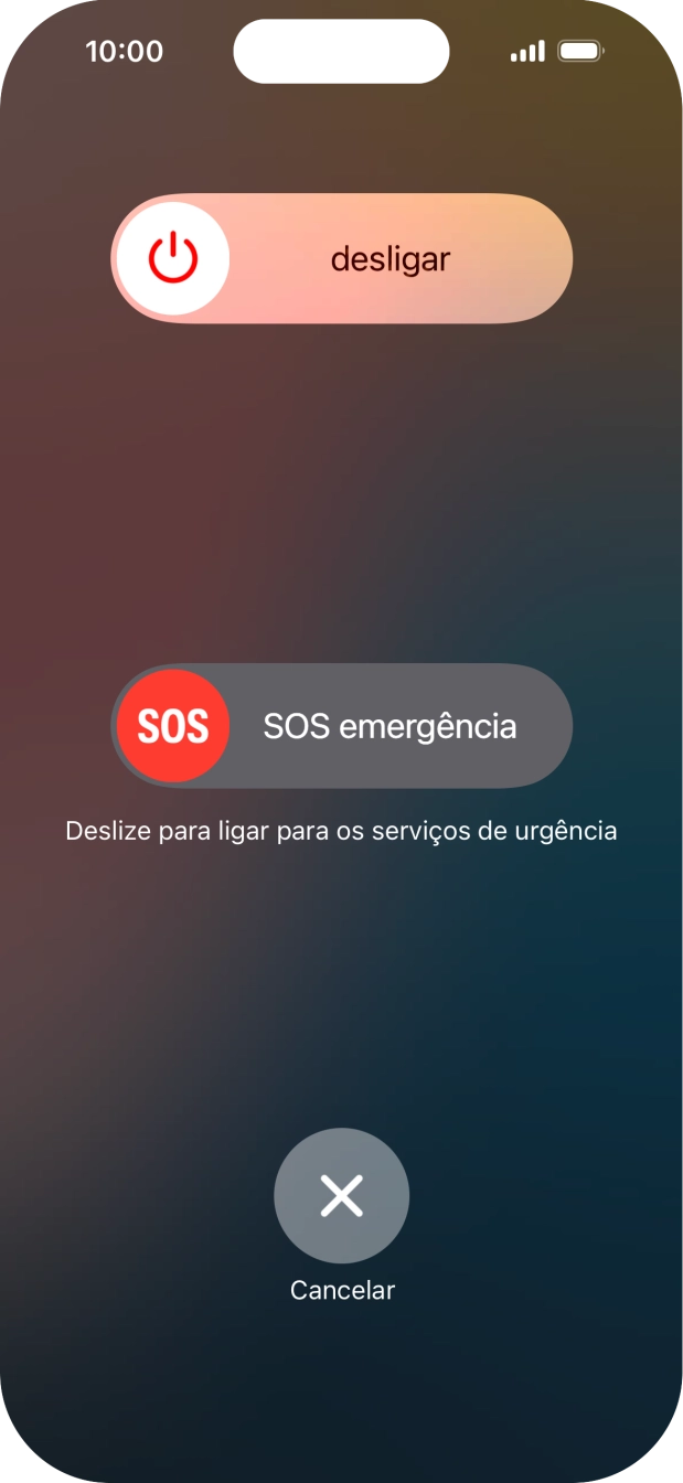 Prima o ícone para desligar e arraste-o para a direita.