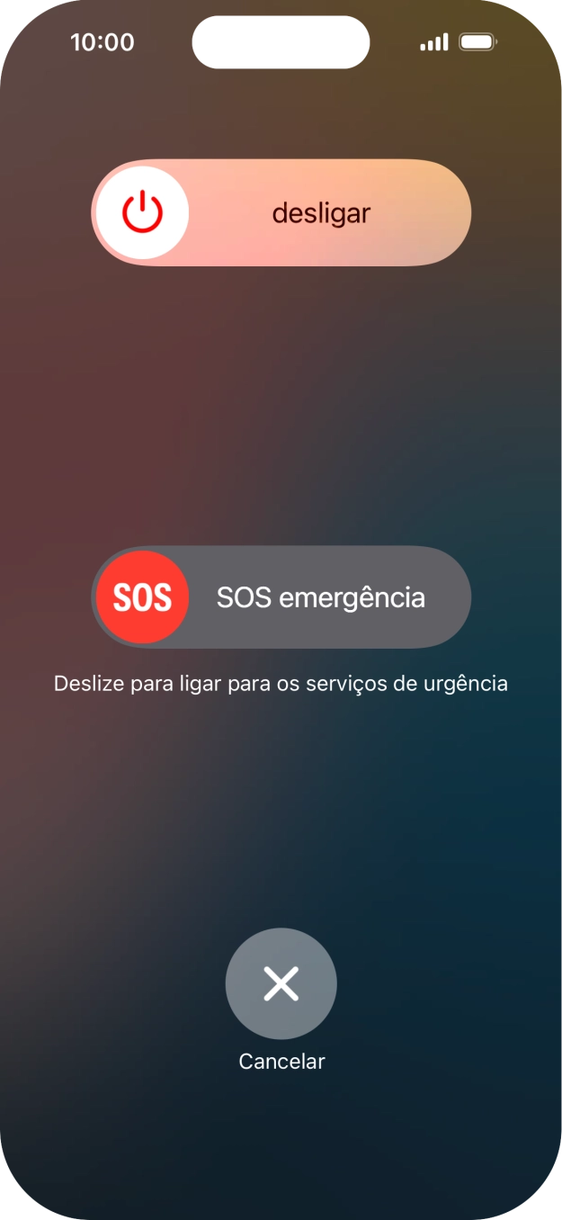 Prima o ícone para desligar e arraste-o para a direita.