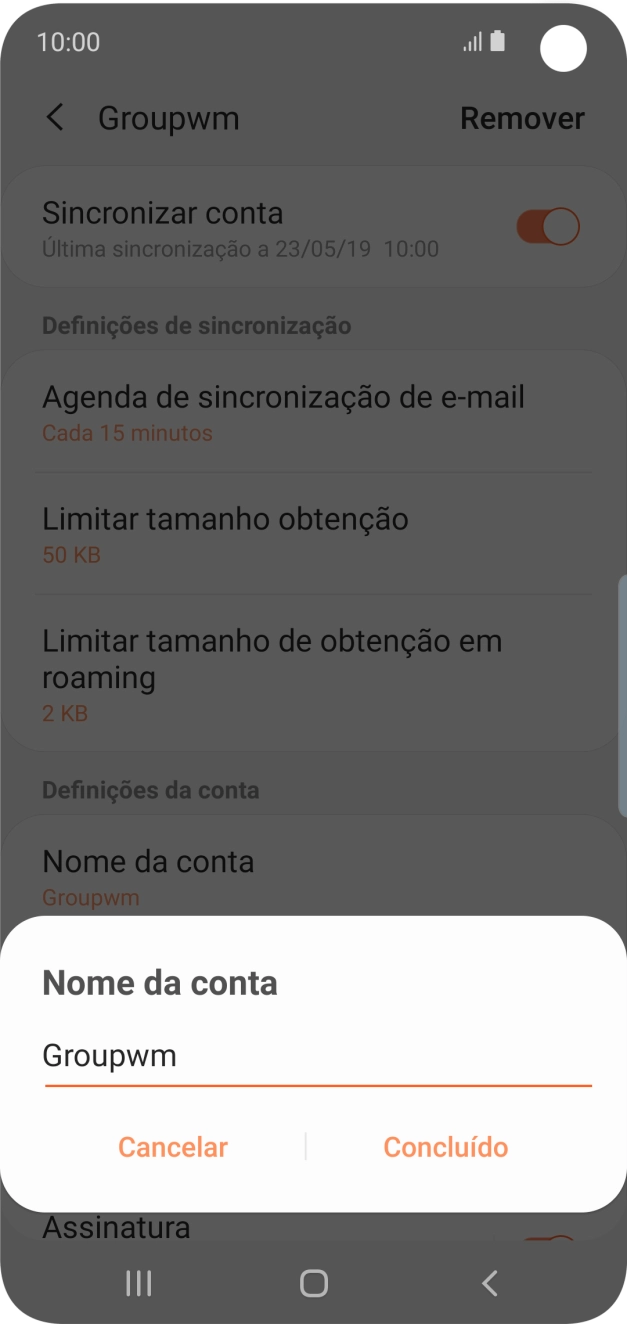 Introduza o nome pretendido da conta de e-mail Concluído.