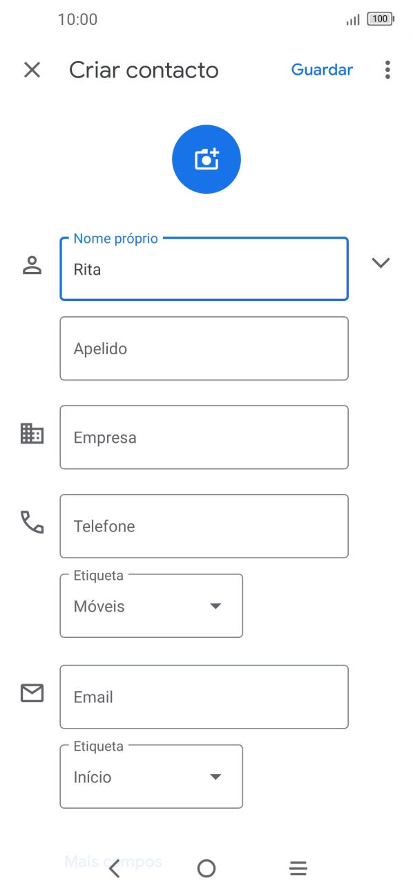 Prima Apelido e introduza o apelido.