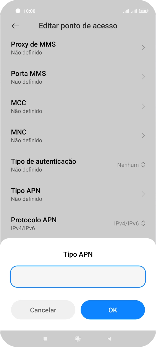 Introduza default e prima OK.