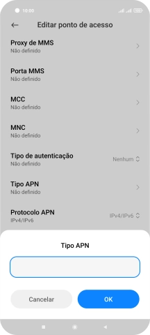 Introduza default e prima OK.