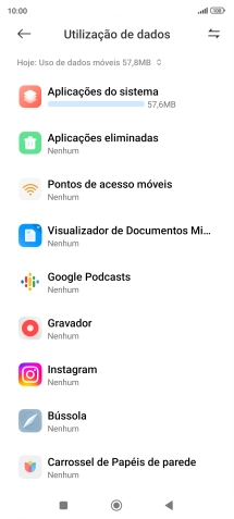 O consumo de dados de cada aplicação é mostrado sob o nome da aplicação.