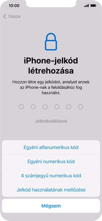 A képernyőzár használatának bekapcsolásához kövesd a képernyőn megjelenő utasításokat, vagy válaszd a Jelkód használatának mellőzése lehetőséget.