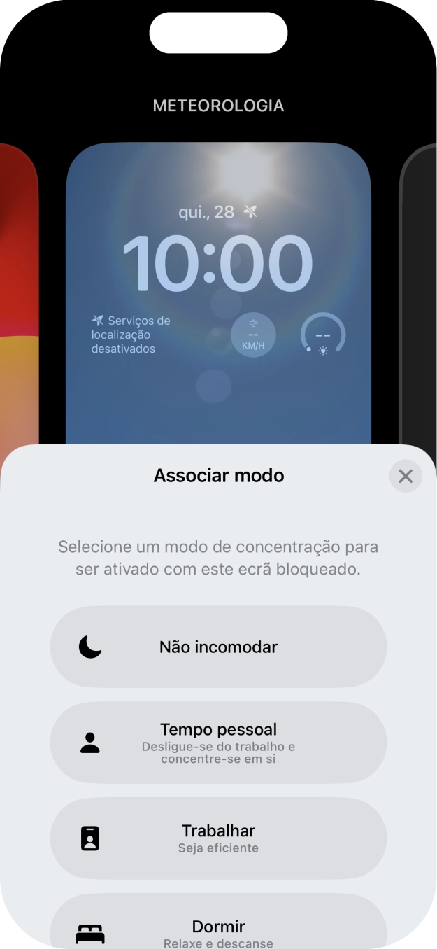 Prima o modo de concentração pretendido.