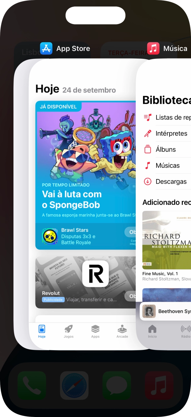 Deslize o dedo para cima sobre a aplicação pretendida para a terminar.