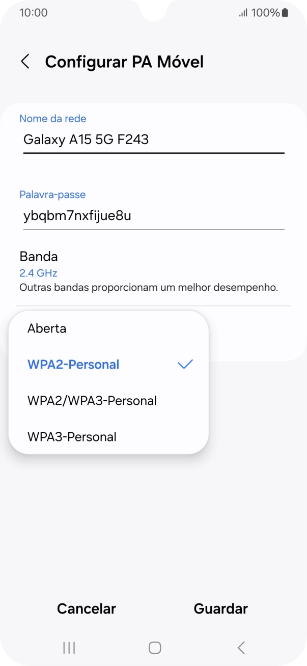 Prima WPA3-Personal para proteger o hotspot Wi-Fi com uma password.