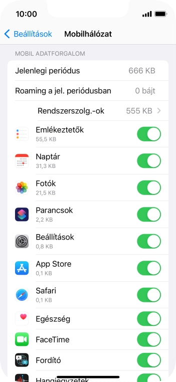 Kattints a kívánt programok melletti csúszkákra a funkciók be- vagy kikapcsolásához.