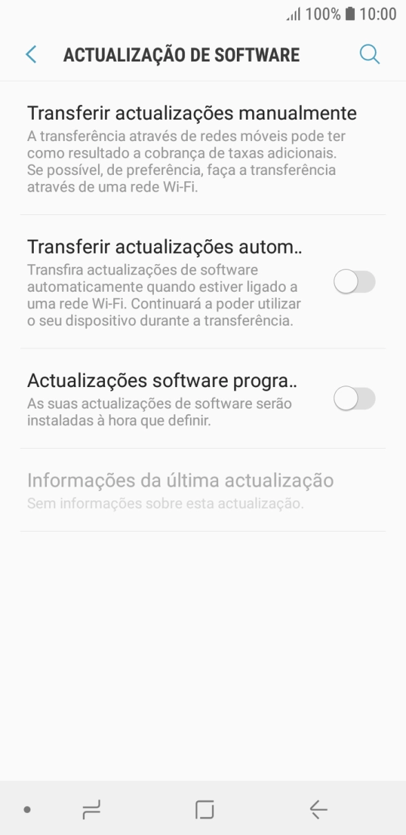 Prima Transferir actualizações manualmente. Se existir uma nova versão de software disponível, será agora indicado no ecrã. Siga as indicações no ecrã para atualizar o software do telefone.