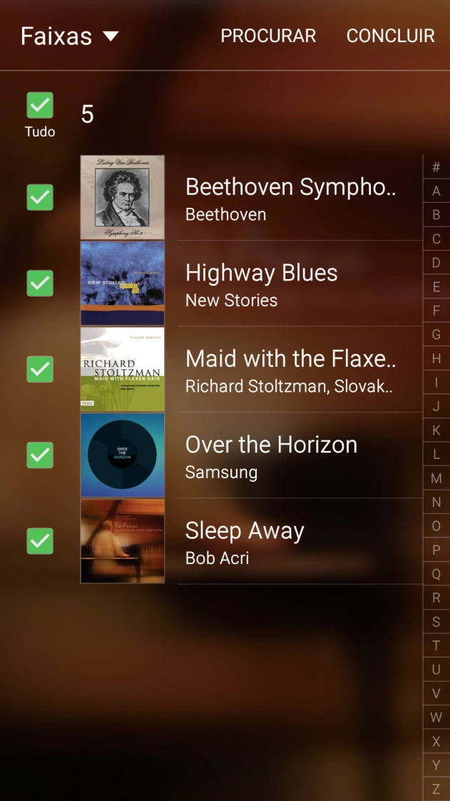 Prima os ficheiros de música pretendidos.