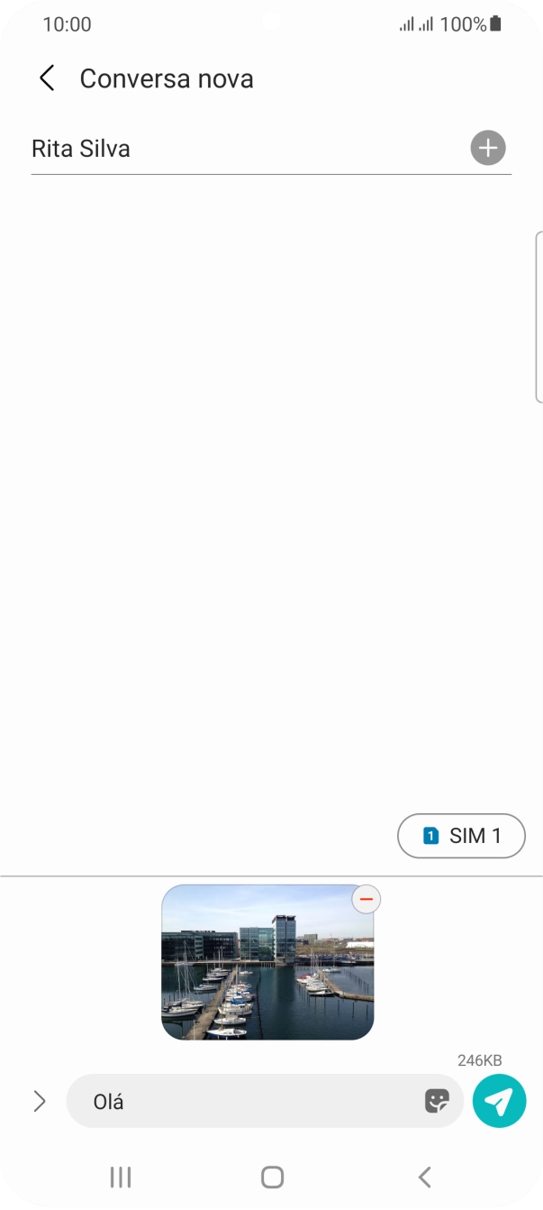 Prima o ícone para enviar quando terminar de escrever a sua mensagem multimédia.