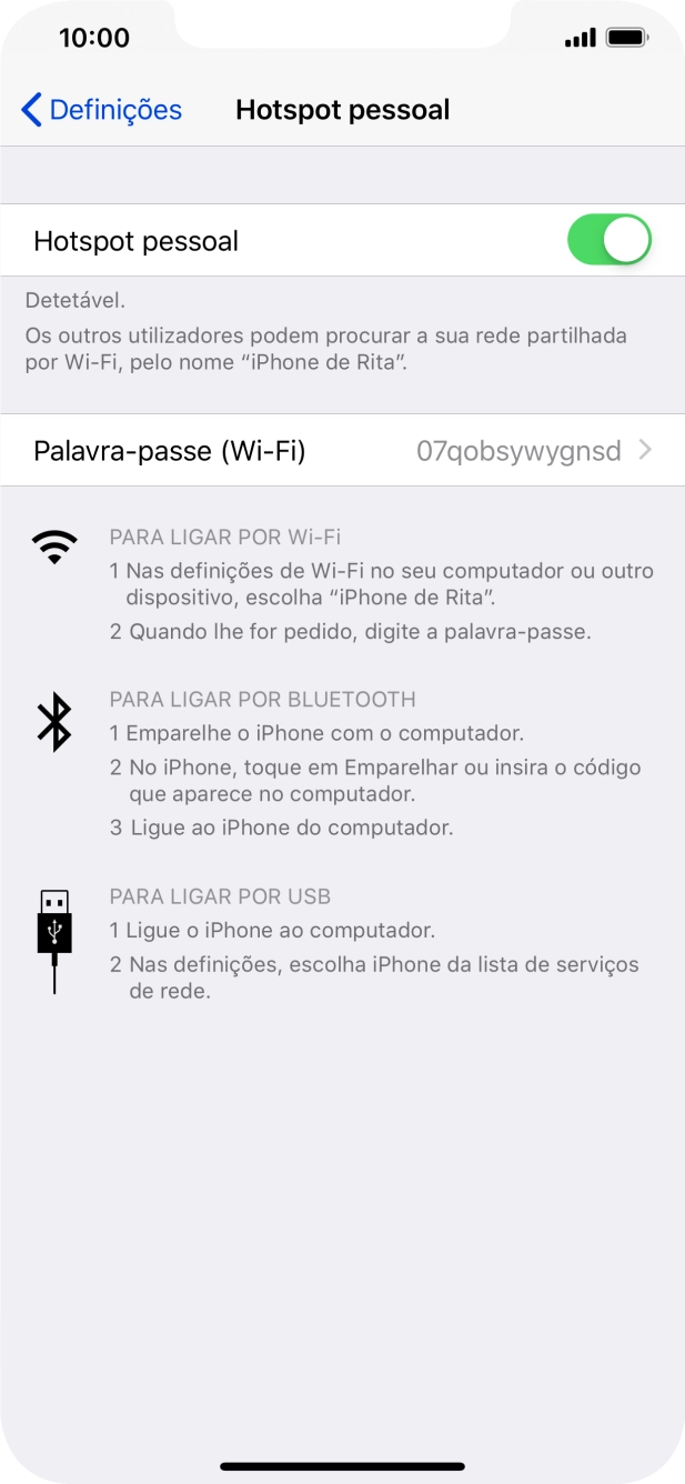 Prima Palavra-passe (Wi-Fi) e introduza a password pretendida.