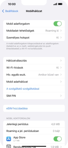 Kattints a „Mobil adatforgalom” melletti csúszkára a funkció be- vagy kikapcsolásához.