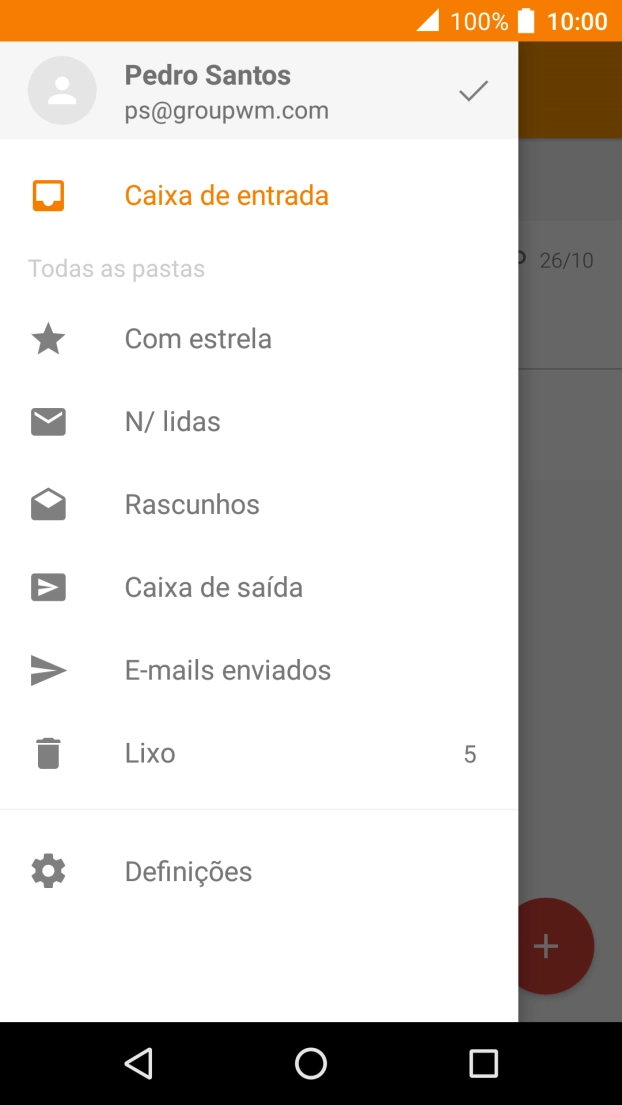 Prima Caixa de entrada sob a conta de e-mail pretendida.