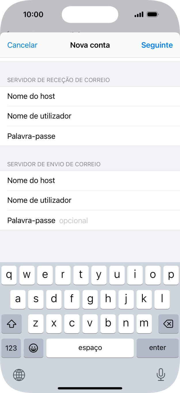 Prima Palavra-passe e introduza a password da sua conta de e-mail na Vodafone.