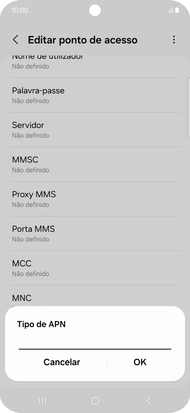 Introduza default e prima OK.