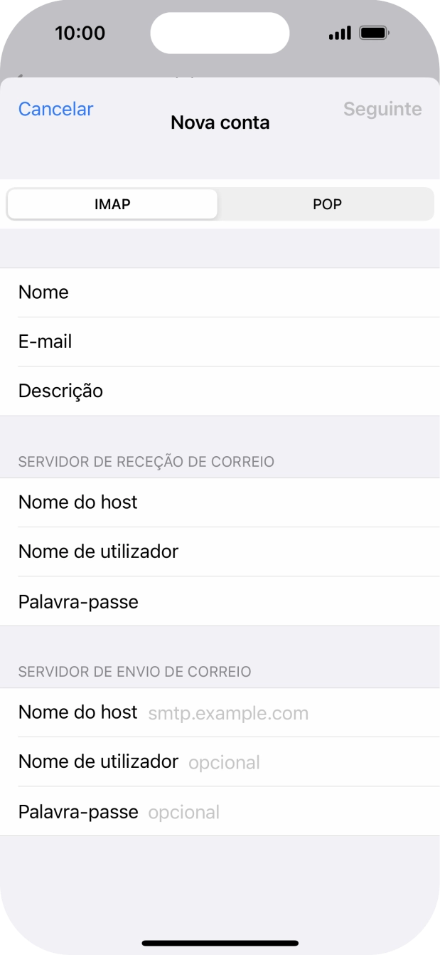 Prima Nome do host e introduza o nome do servidor de envio do fornecedor de e-mail.