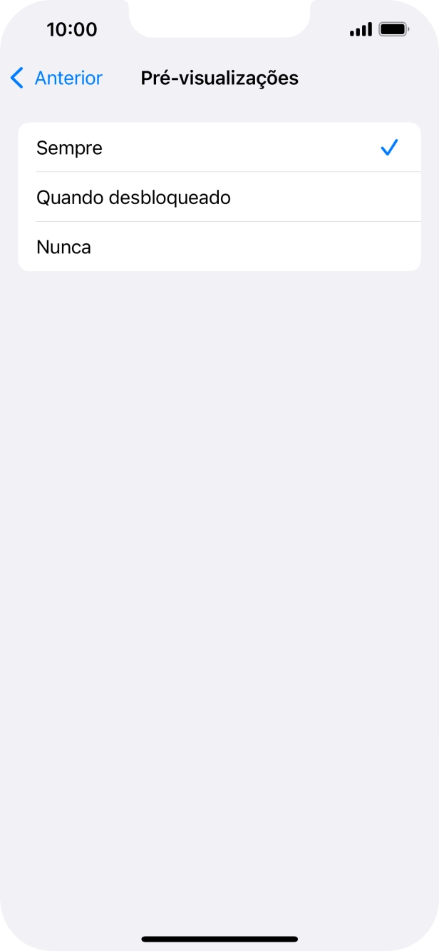Para escolher a pré-visualização de notificações no ecrã bloqueado, prima Sempre.