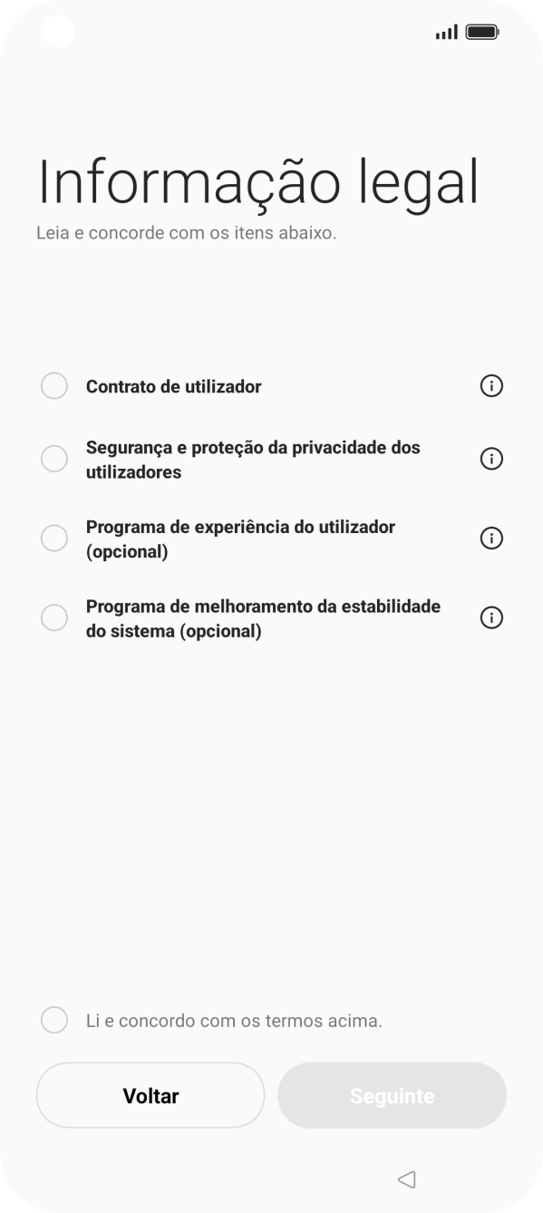 Prima o campo ao lado das definições pretendidas para as selecionar.