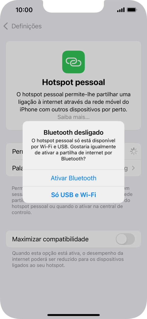 Se o Wi-Fi estiver ativado, prima Só USB e Wi-Fi .