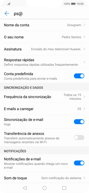 Prima Nome da conta e introduza o nome pretendido da conta de e-mail.