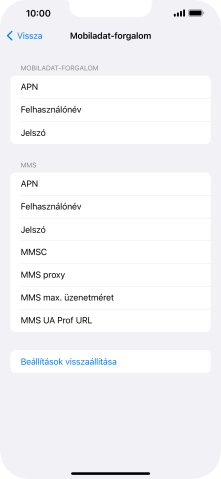 Válaszd az APN lehetőséget. Amennyiben előfizetésed van, írd be azt, hogy mms.vodafone.net.