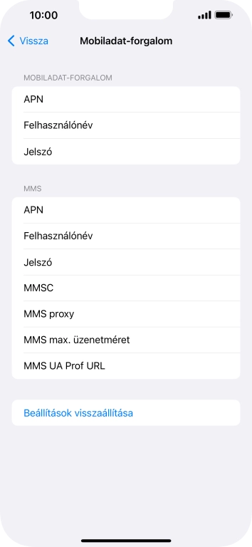 Válaszd az APN lehetőséget. Amennyiben előfizetésed van, írd be azt, hogy mms.vodafone.net.