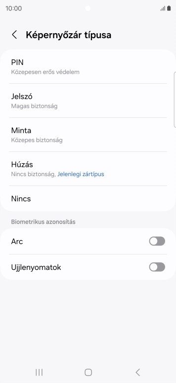 Válaszd az Ujjlenyomatok lehetőséget.