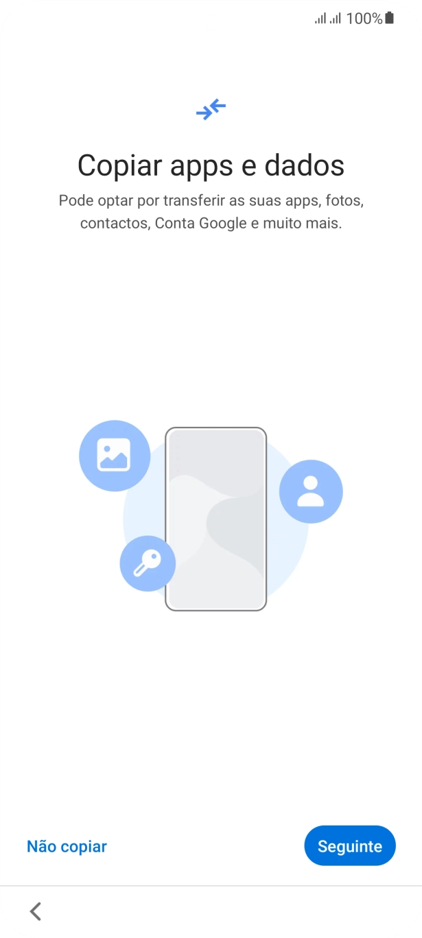 É possível transferir conteúdo de outro telefone quando o telefone for ativado antes da primeira utilização e quando o telefone tiver sido reiniciado. Quando esta imagem for mostrada no ecrã, o telefone está pronto para transferir conteúdo de outro telefone.