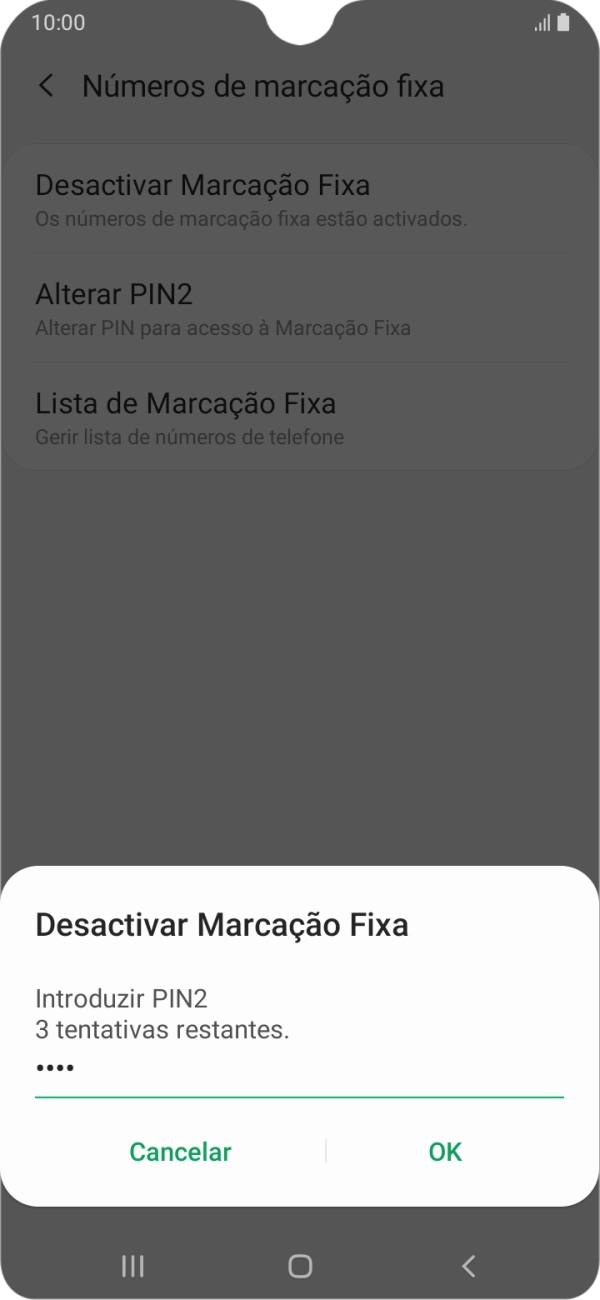 Introduza o código PIN2 e prima OK.