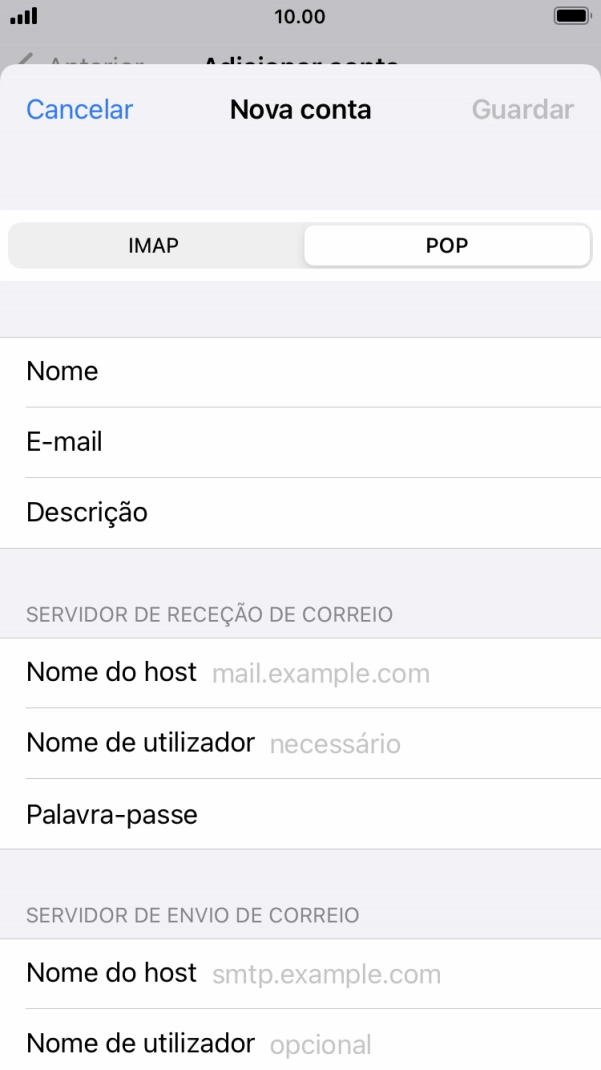 Prima Nome do host e insira pop.vodafone.pt.