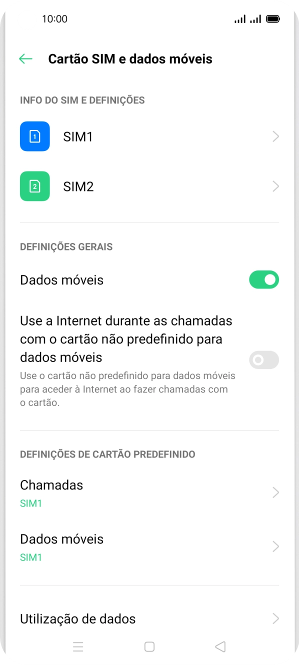 Prima o cartão SIM pretendido.
