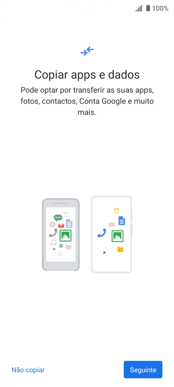 É possível transferir conteúdo de outro telefone quando o telefone for ativado antes da primeira utilização e quando o telefone tiver sido reiniciado. Quando esta imagem for mostrada no ecrã, o telefone está pronto para transferir conteúdo de outro telefone.