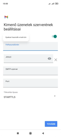 Kattints a „Jelszó” alatti mezőre, és írd be az e-mail szolgáltatód kimenő szerverének jelszavát.