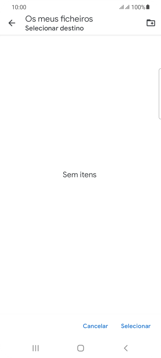 Se quiser criar uma nova pasta, prima o ícone de nova pasta e siga as indicações no ecrã para criar uma nova pasta.
