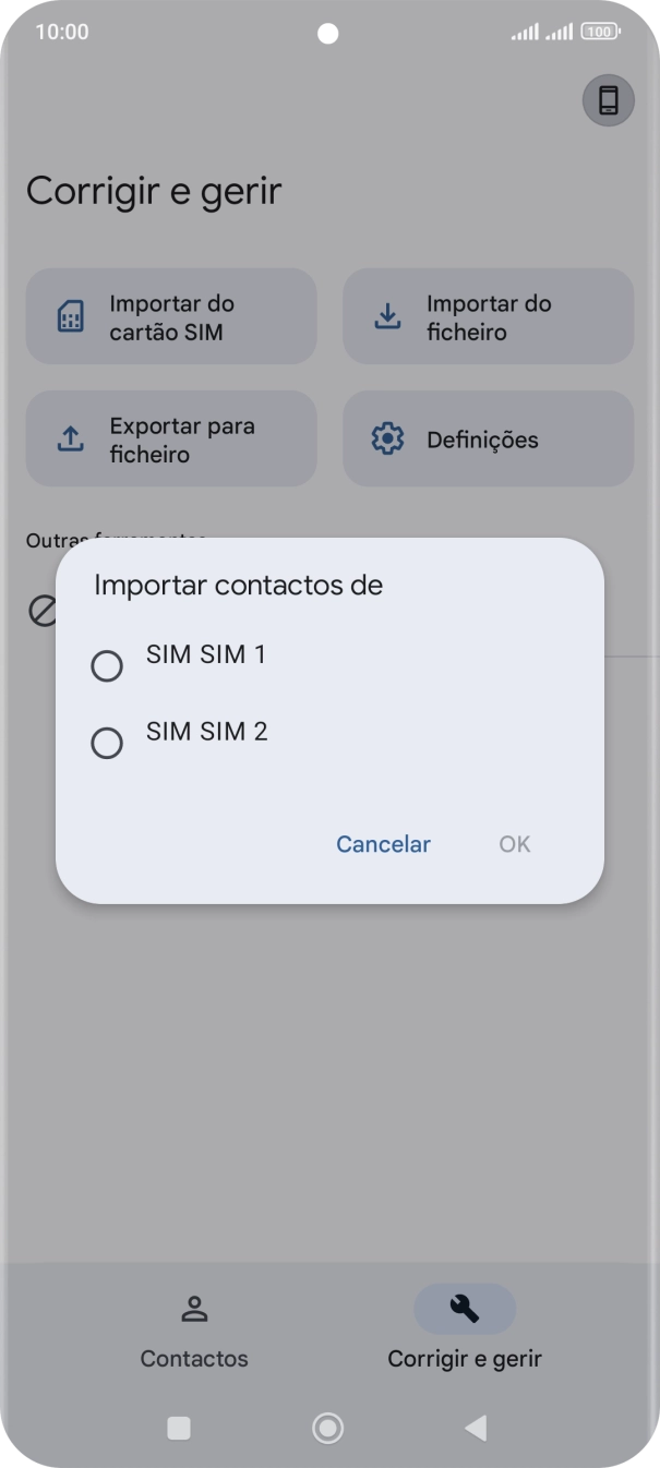Prima o cartão SIM pretendido.