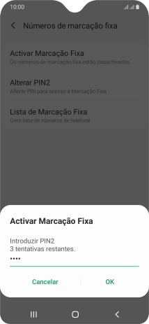 Introduza o código PIN2 e prima OK.