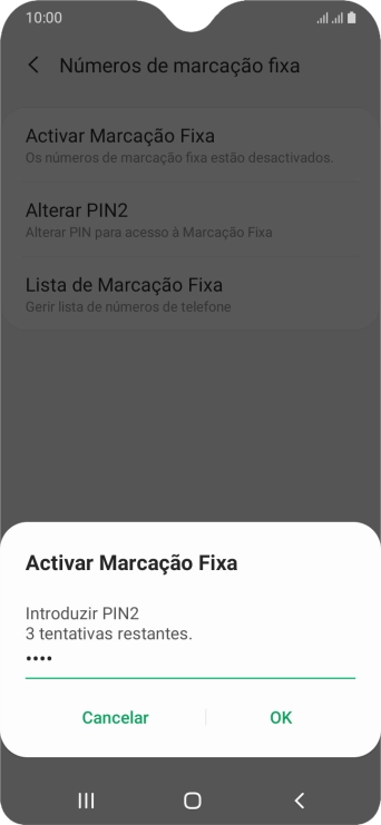 Introduza o código PIN2 e prima OK.