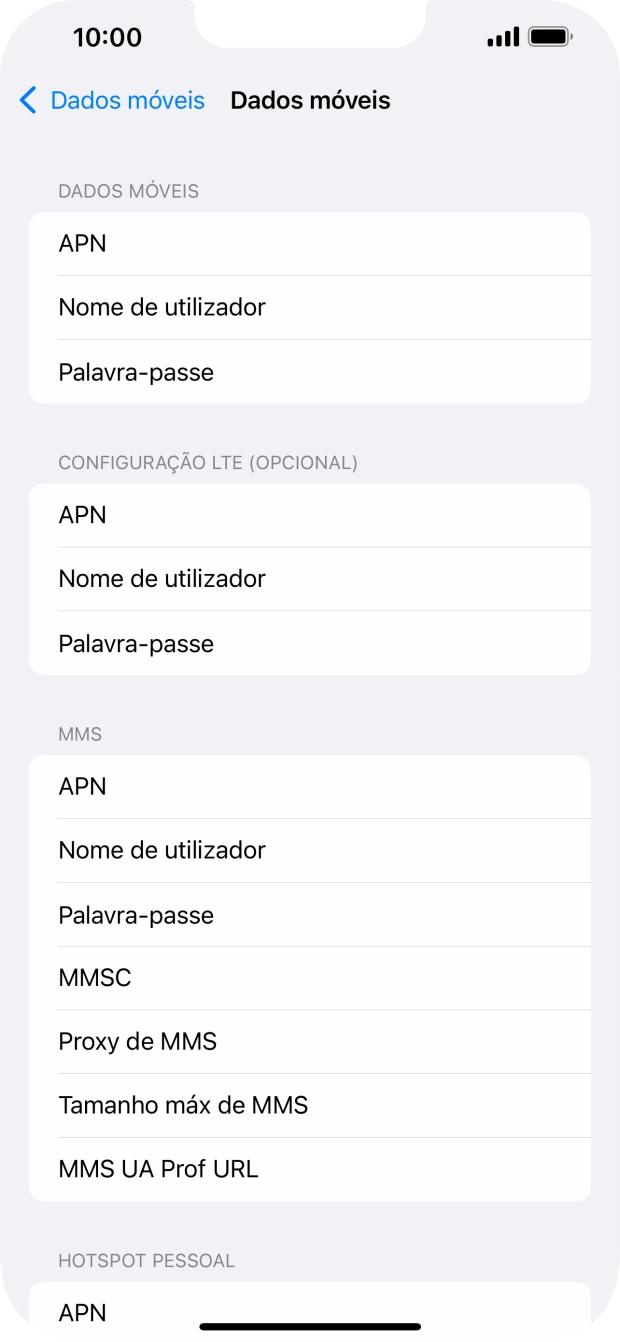 Prima APN e insira net2.vodafone.pt.