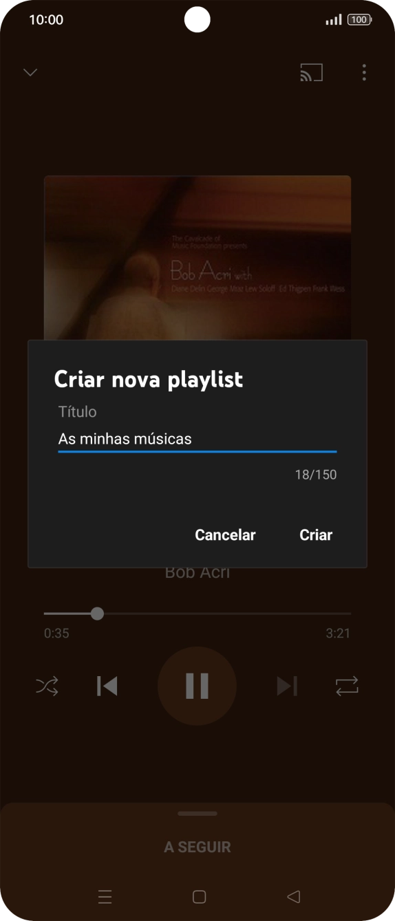 Introduza o nome pretendido para a lista de reprodução e prima Criar.