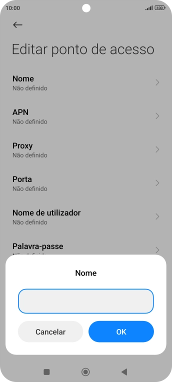 Introduza Vodafone Internet e prima OK.