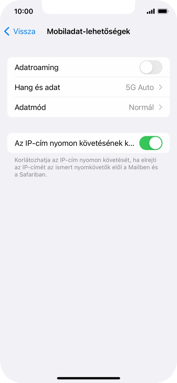 Kattints az „Adatroaming” melletti csúszkára a funkció be- vagy kikapcsolásához.