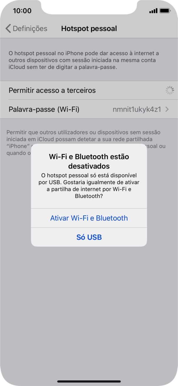 Se o Wi-Fi estiver desativado, prima Ativar Wi-Fi e Bluetooth.