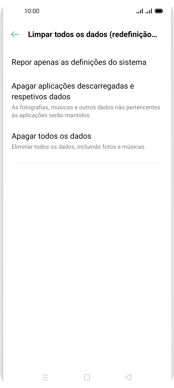 Prima Apagar todos os dados.